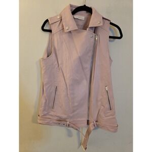 Elodie Women's Sz Large Full Zip Sleeveless Light Pink Lined PU Vest  Moto Biker
